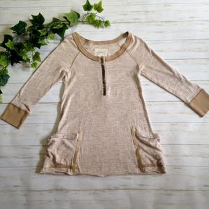 Free People Boho Slouchy Tan Long Sleeve Shirt